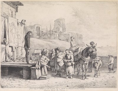 Theater Caravan in an Italianizing Landscape with Ruins by Jean Jacques de Boissieu